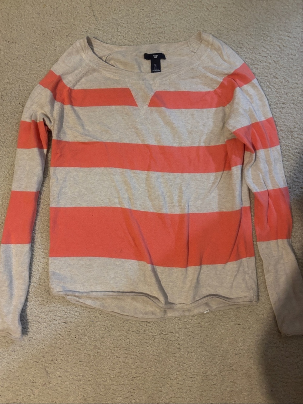 GAP Coral and tan Striped Boatneck Sweater